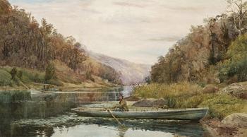 Julian Ashton : Boatman on the hawkesbury river, at cole and candle creek, near akuna bay